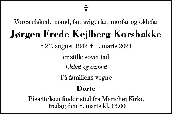 Dødsannonce for Jørgen Frede Kejlberg Korsbakke