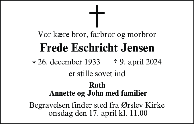 Dødsannonce for Frede Eschricht Jensen