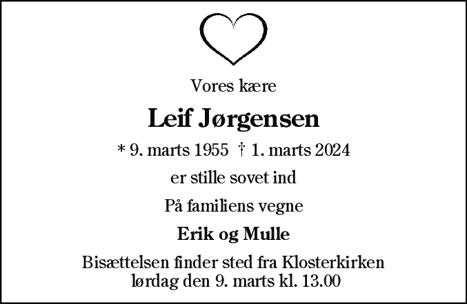 Dødsannonce for Leif Jørgensen