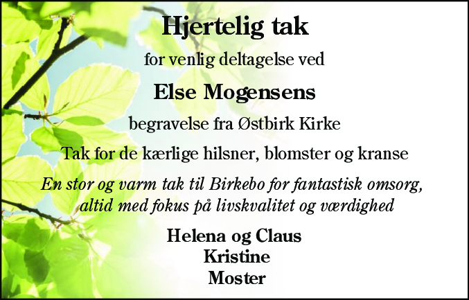 Dødsannonce for Else Mogensen