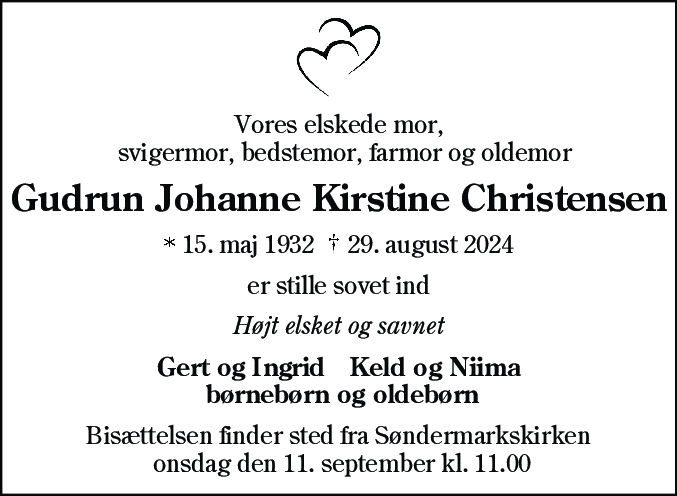 Dødsannonce for Gudrun Johanne Kirstine Christensen
