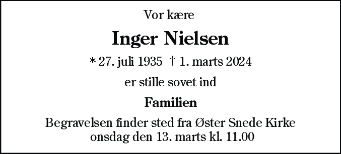 Dødsannonce for Inger Kirstine Nielsen