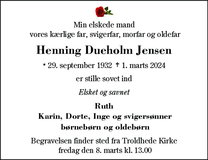 Dødsannonce for Henning Dueholm Jensen