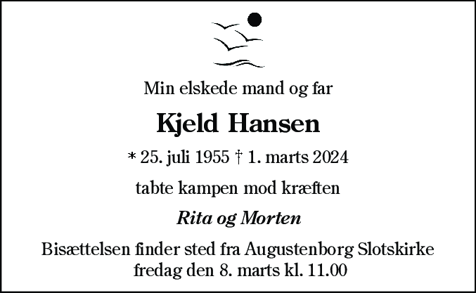 Dødsannonce for Kjeld Hansen