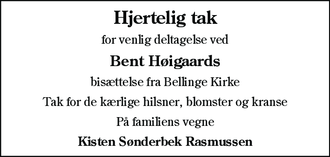 Dødsannonce for Bent Høigaard