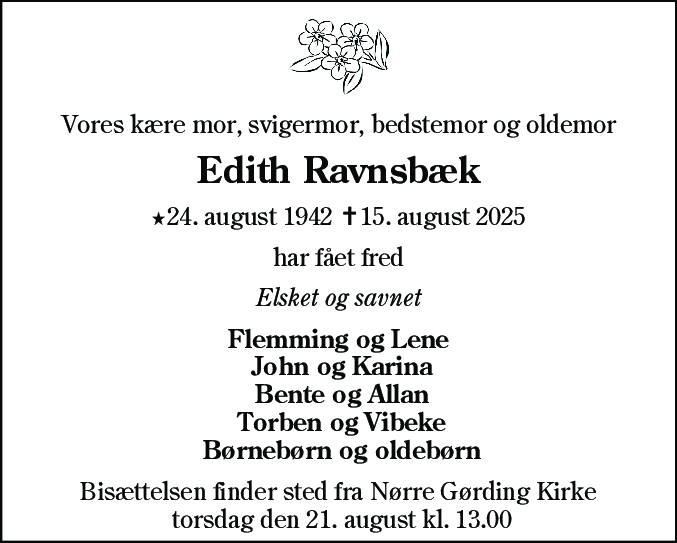 Dødsannonce for Edith Ravnsbæk