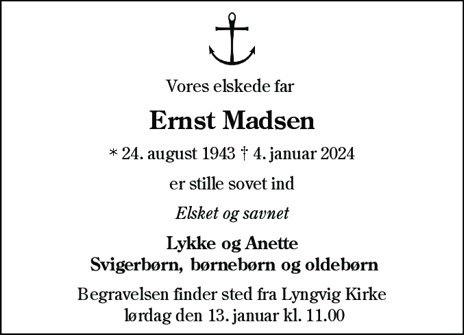 Dødsannonce for Ernst Madsen