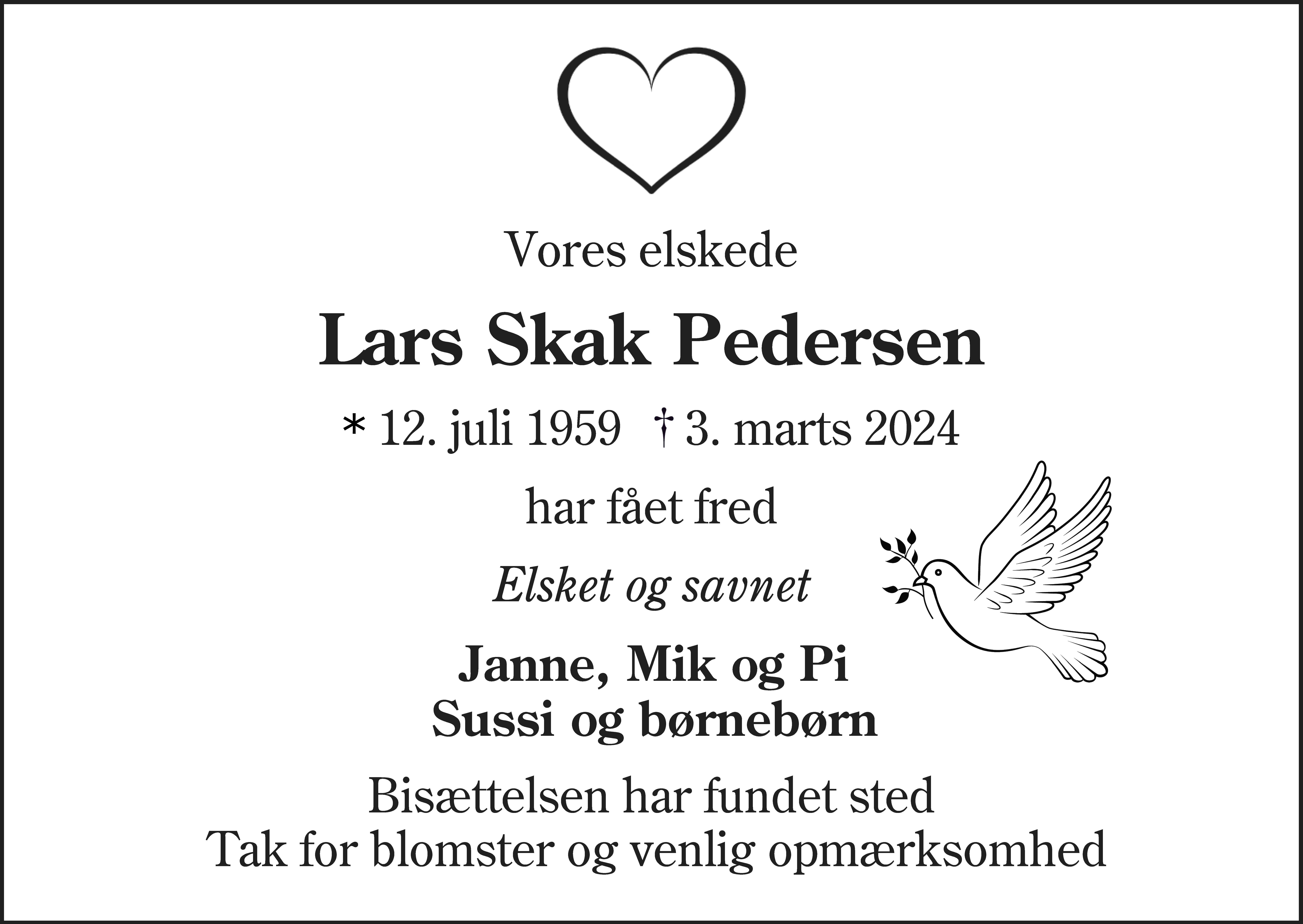 Dødsannonce for Lars Skak Pedersen