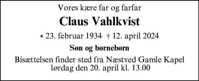Dødsannonce for Knud Ib Steen Vahlkvist