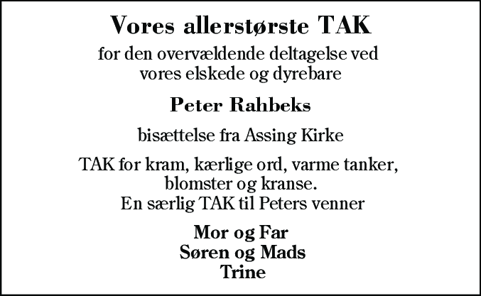 Dødsannonce for Peter Plauborg Rahbek