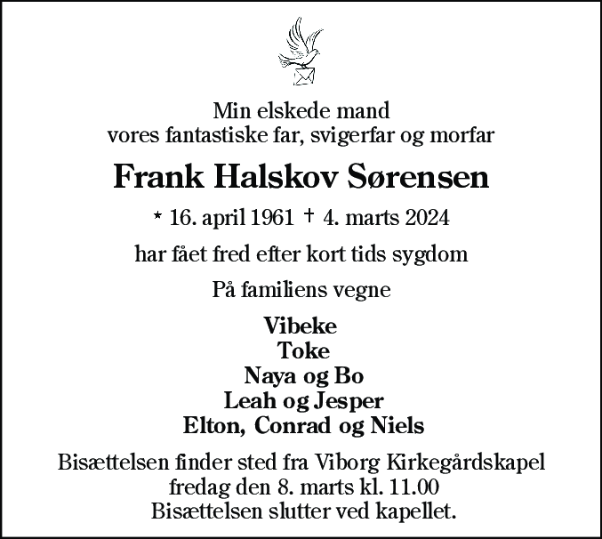 Dødsannonce for Frank Halskov Sørensen
