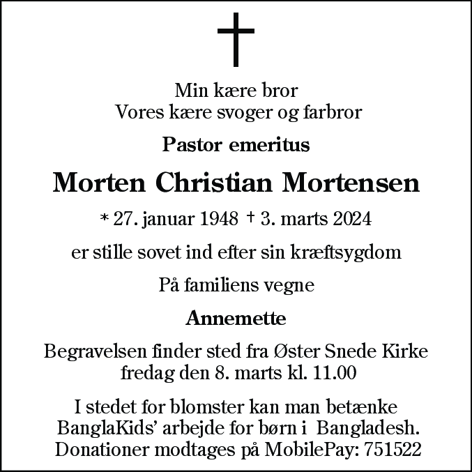 Dødsannonce for Morten Christian Mortensen