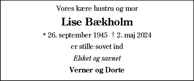 Dødsannonce for Inge Lise Bækholm