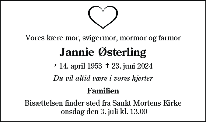 Dødsannonce for Jannie Kofod Østerling