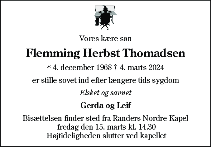 Dødsannonce for Flemming Herbst Thomadsen