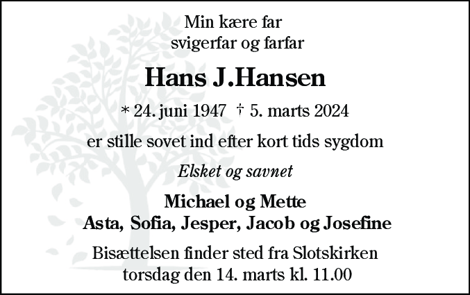 Dødsannonce for Hans Jørgen Hansen