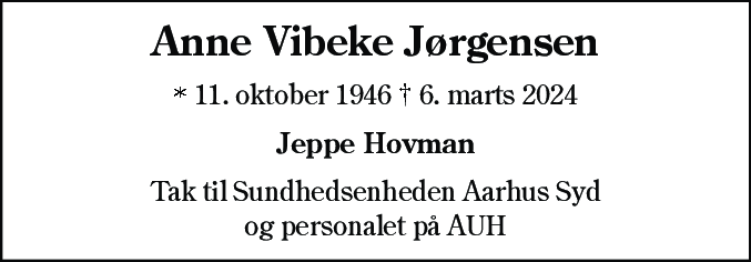 Dødsannonce for Anne Vibeke Jørgensen