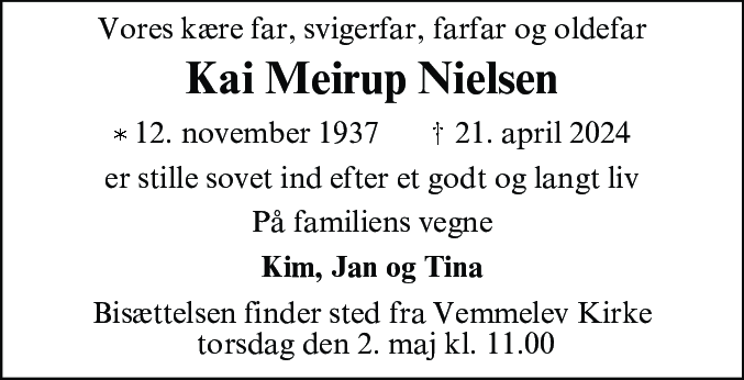 Dødsannonce for Kai Meirup Nielsen