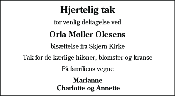 Dødsannonce for Orla Møller Olesen