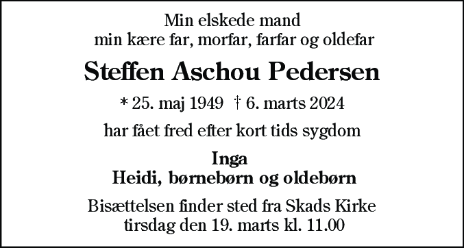 Dødsannonce for Steffen Aschou Pedersen