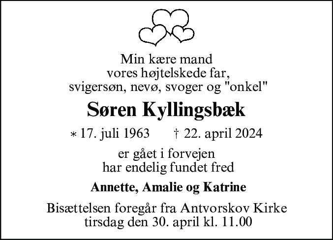 Dødsannonce for Søren Kyllingsbæk
