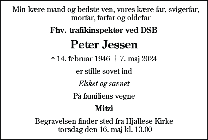 Dødsannonce for Peter Jessen