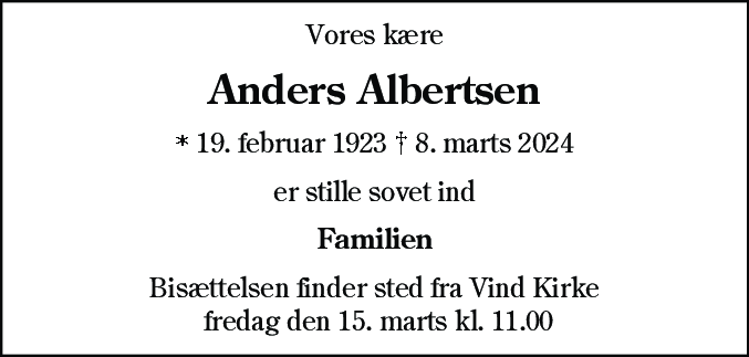 Dødsannonce for Anders Albertsen