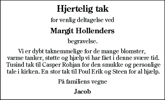 Dødsannonce for Margit Hollender
