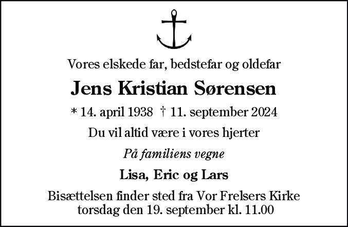 Dødsannonce for Jens Kristian Sørensen