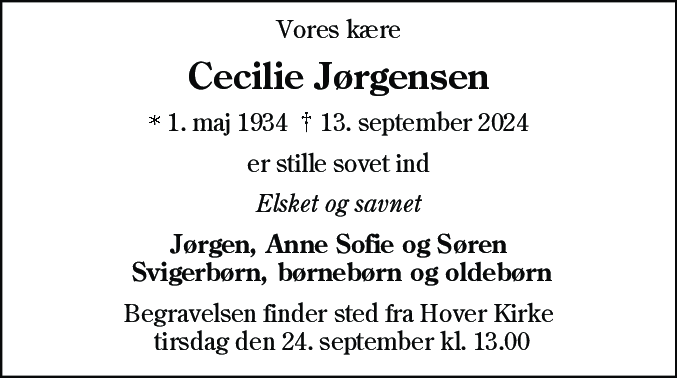 Dødsannonce for Cecilie Jørgensen