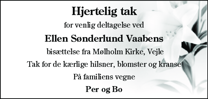 Dødsannonce for Ellen Sønderlund Vaaben