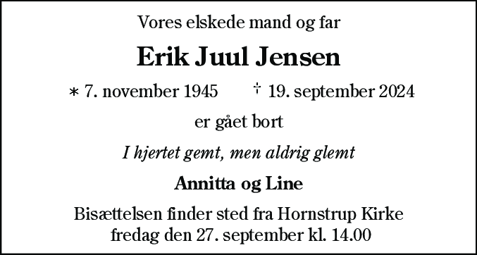 Dødsannonce for Erik Juul Jensen
