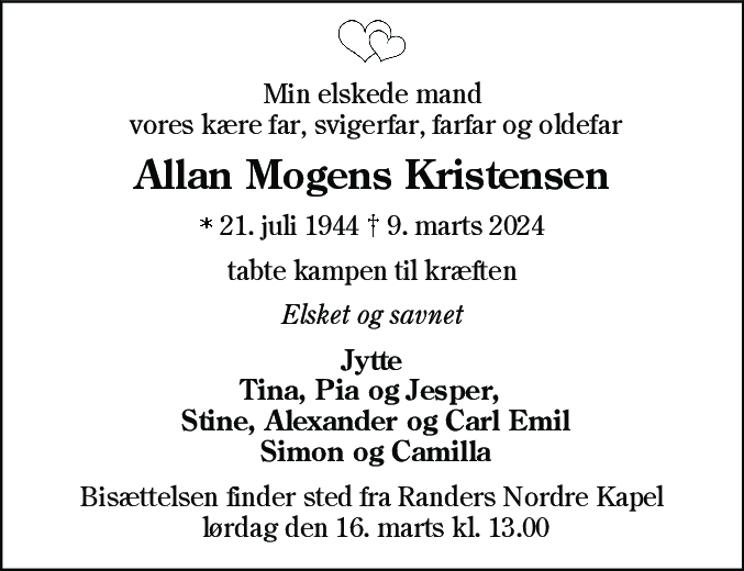 Dødsannonce for Allan Mogens Kristensen