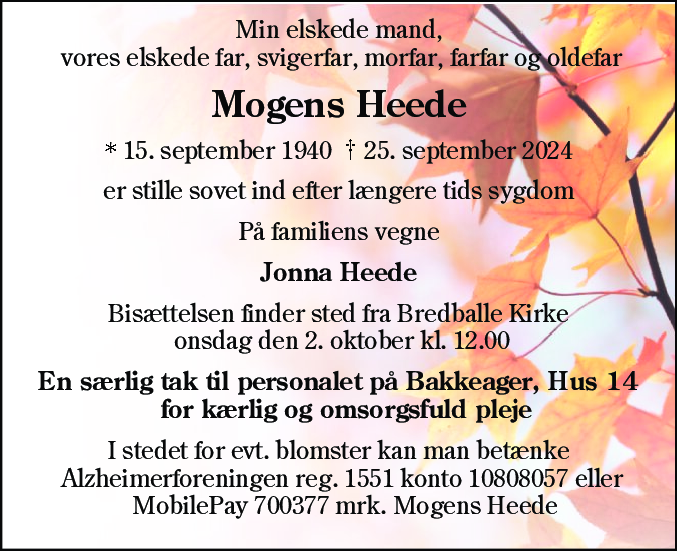 Dødsannonce for Mogens Heede