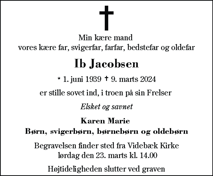 Dødsannonce for Ib Jacobsen