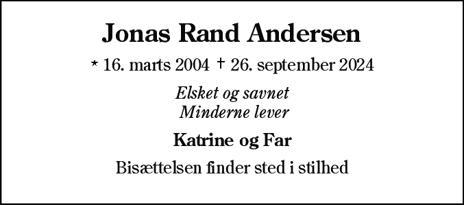 Dødsannonce for Jonas Rand Andersen