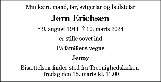 Dødsannonce for Jørn Harry Erichsen
