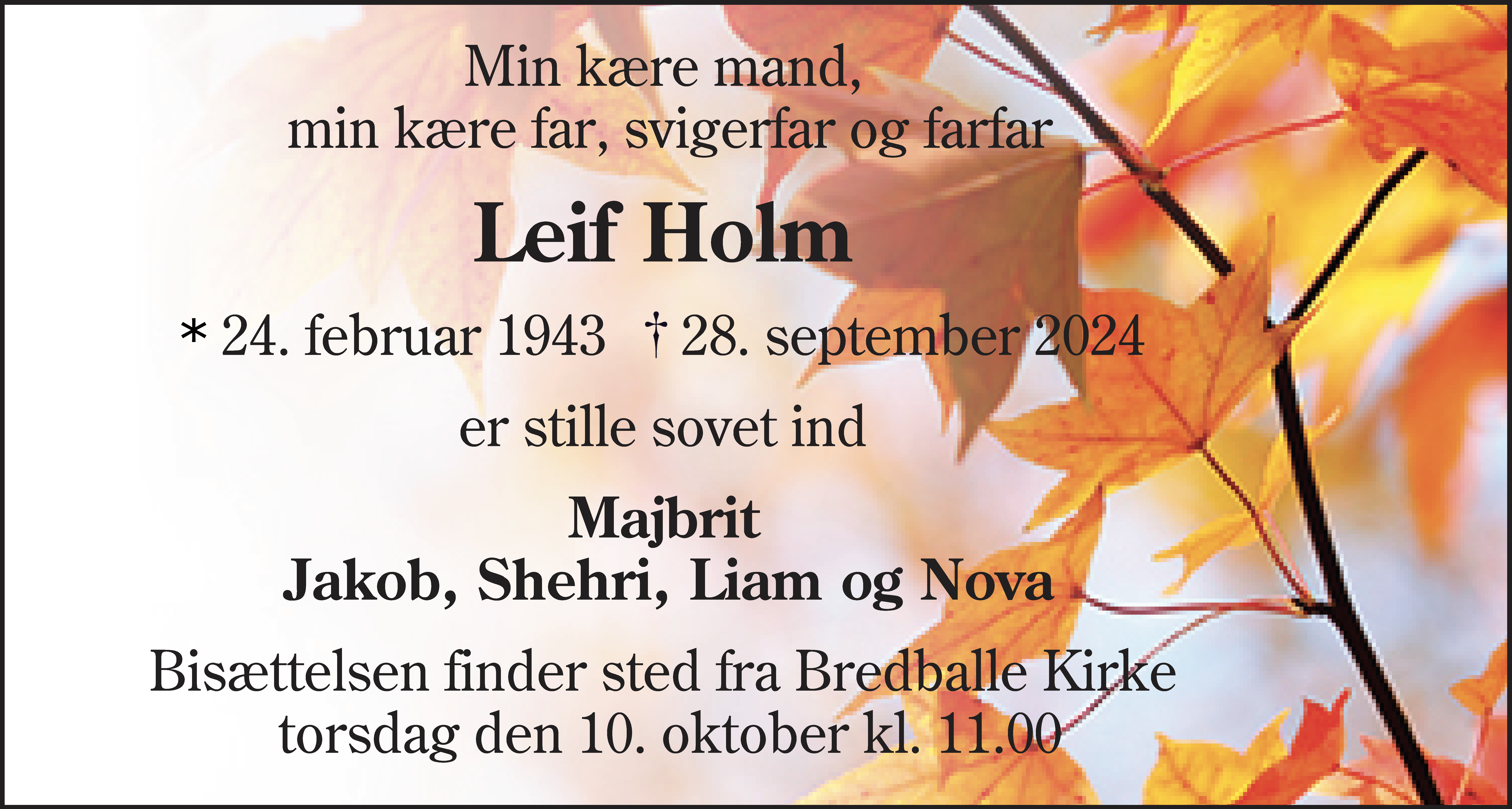 Dødsannonce for Leif Holm