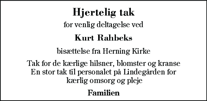 Dødsannonce for Kurt Rahbek