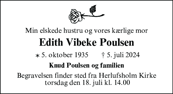 Dødsannonce for Edith Vibeke Poulsen