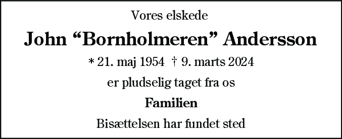 Dødsannonce for John Andersson