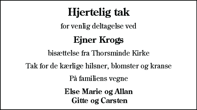 Dødsannonce for Ejner Mads Christensen Krogh