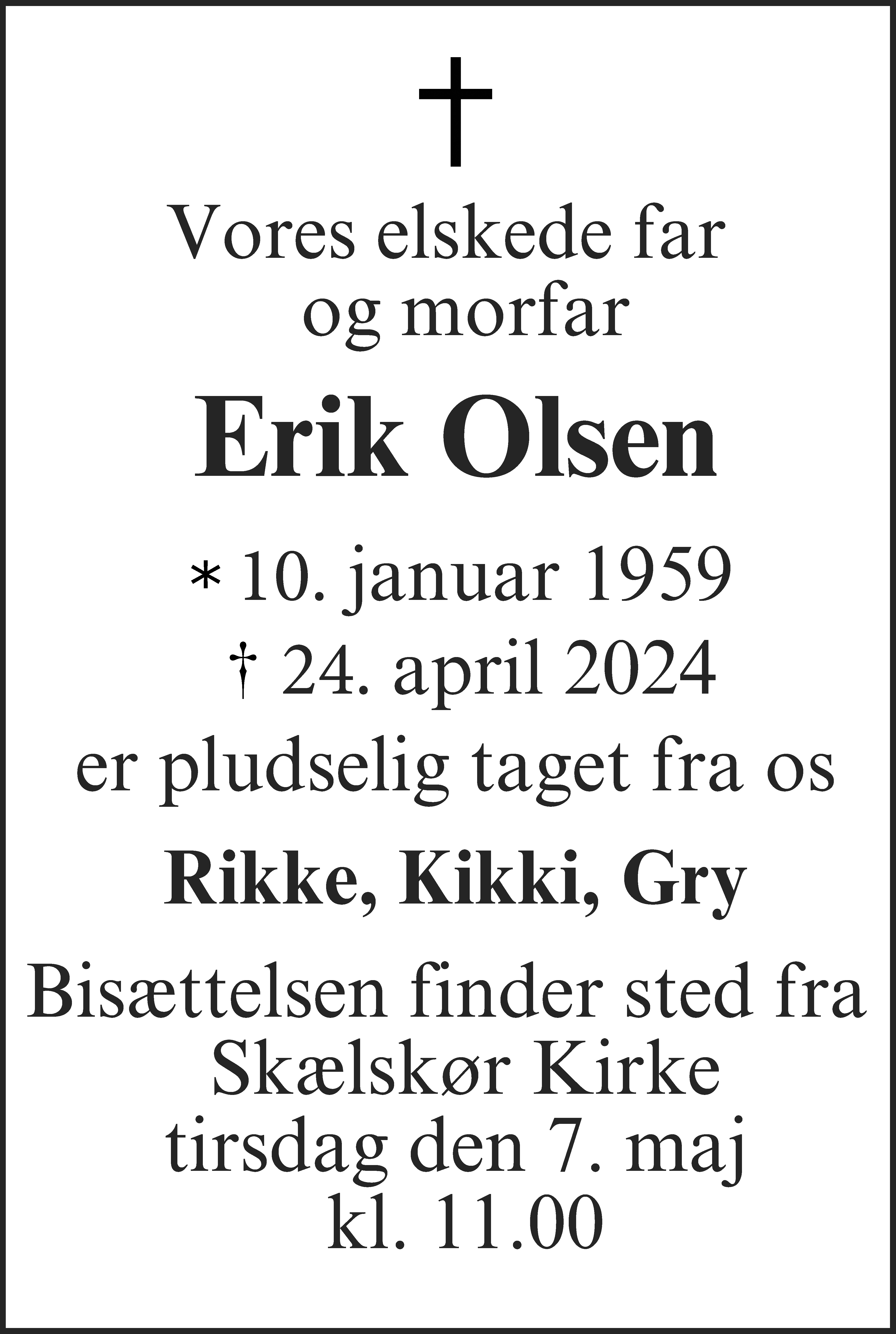 Dødsannonce for Erik Olsen