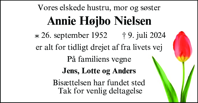 Dødsannonce for Annie Højbo Nielsen