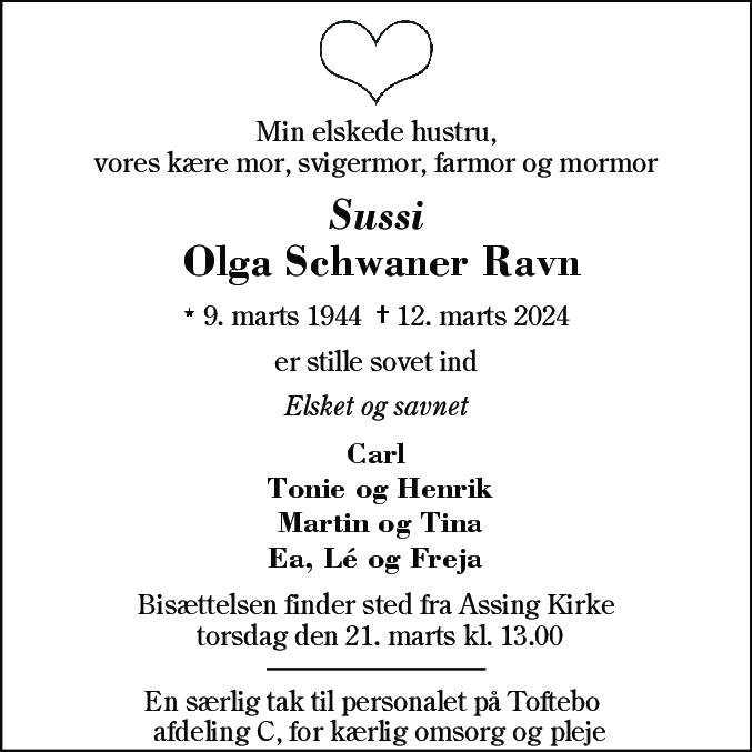 Dødsannonce for Olga Schwaner Ravn