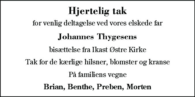 Dødsannonce for Johannes Thygesen