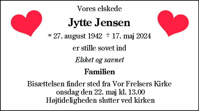 Dødsannonce for Jytte Jensen
