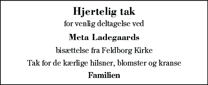 Dødsannonce for Meta Ladegaard