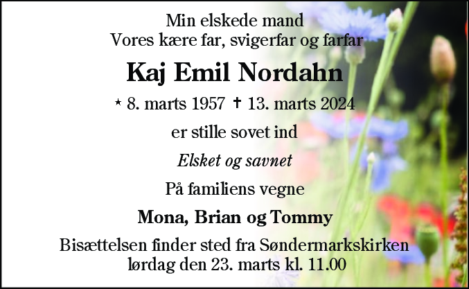 Dødsannonce for Kaj Emil Nordahn