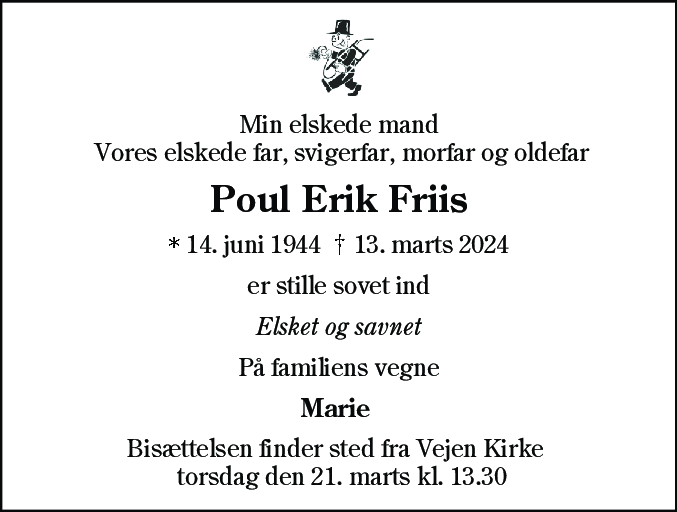 Dødsannonce for Poul Erik Friis